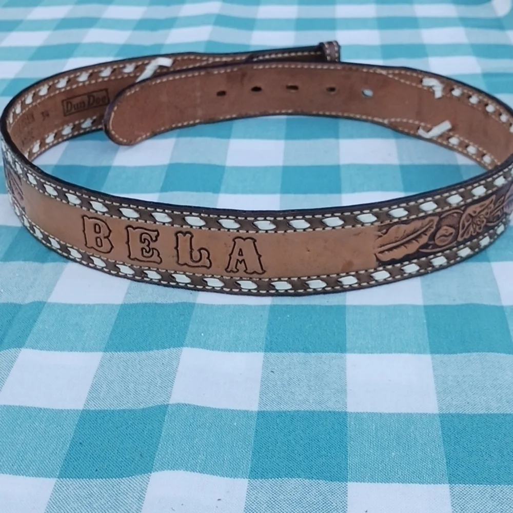 DunDee Cowhide Tooled Leather Belt